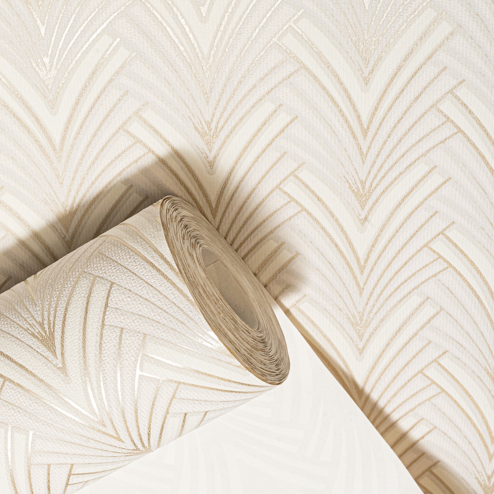 Cream Gold Geometric Metallic Shimmer Slightly Imperfect Wallpaper - Image 3