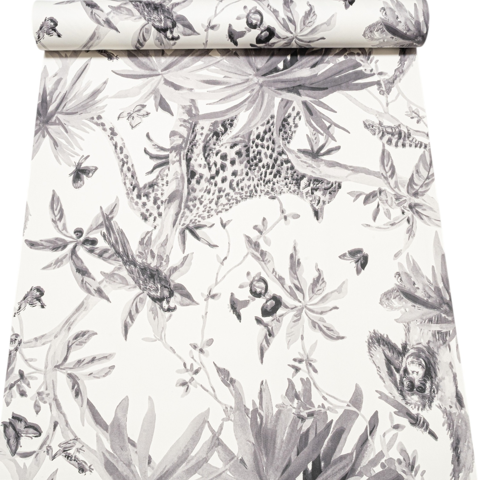White Grey Jungle Palm Trees Smooth Finish Slightly Imperfect Wallpaper - Image 2