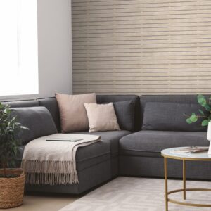 Wood Panel Slats Cream Metallic Silver Wallpaper - M80627