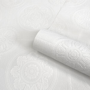 Windsor White Paintable Geometric Floral Textured Luxury Vinyl Wallpaper