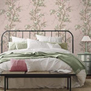 Bridget Floral Blush Pink Oriental Feature Wallpaper