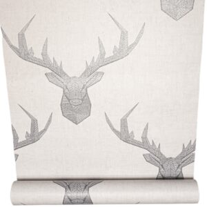 Geometric Off White Glitter Grey Stag Feature Wallpaper