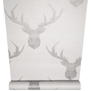 Geometric Beige Glitter Stag Feature Wallpaper