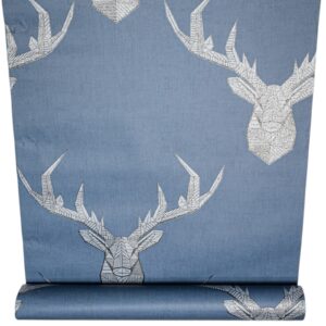 Blue Geometric Glitter Stag Feature Wallpaper
