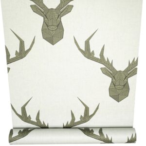 Sage Green Geometric Stag Feature Wallpaper