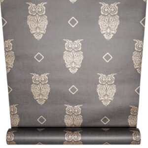 Chocolate Brown Glitter Owl Feature Textured Wallpaper