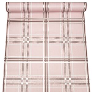 Pink Tartan Check Metallic Silver Shimmer Smooth Finish Wallpaper