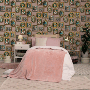 Pink Regal Beasts Floral Leaf Victorian Animal Portraits Wallpaper