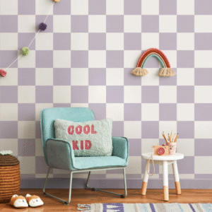 Lilac & White Check Smooth Flat Finish Wallpaper
