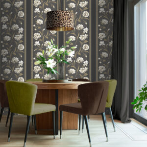 Belgravias Raya Charcoal Panel Effect Neutral Floral Smooth Wallpaper