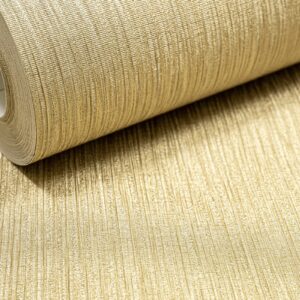 Gold Stripe Textured Wallpaper Metallic Shimmer Free Match Vinyl