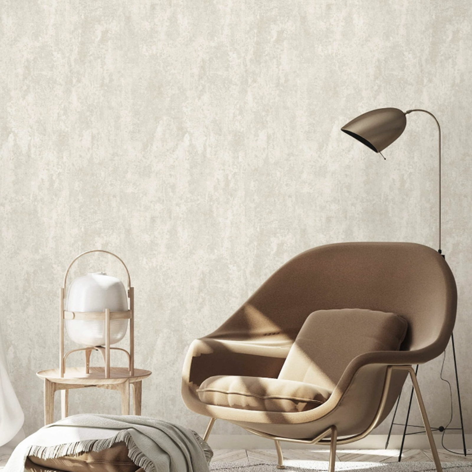 Cream Concrete Industrial Effect Wallpaper Silver Metallic Shimmer Vinyl - Image 2