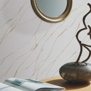 Pale Grey Gold Cracked Line Metallic Shimmer Textured Vinyl Wallpaper