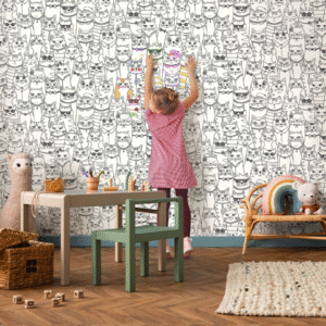 Kids Colour Me In Cats Wallpaper Fun Feature Wall Bedroom Playroom