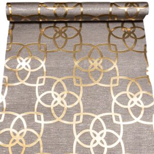 Grey Gold Geometric Textured Metallic Foiled Vinyl Thick Heavyweight Wallpaper