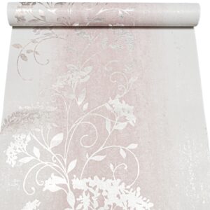 Dusky Pink Floral Silver Metallic Wallpaper Ultraweigth Foil Vinyl Feature