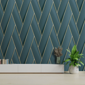 Teal Gold Geometric Pattern Metallic Shimmer Slightly Imperfect Vinyl Wallpaper