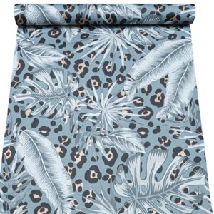 Blue Grey Tones Tropical Leopard Print Wallpaper Gold Metallic Shimmer Feature Wall