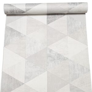 Grey Geometric Pattern Wallpaper Textured Wood Grain Effect Feature Wall