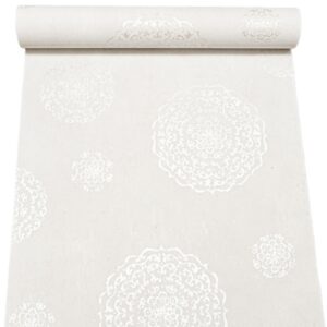 White Textured Vinage Circular Medallions Effect Wallpaper Silver Metallic Shimmer Paste The Wall