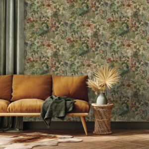 Multi Vintage Peacock Wallpaper Distressed Tropical Paint Effect Feature Wall