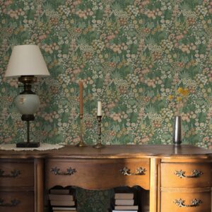 Emerald Green Floral Wallpaper Forest Foliage Tranquil Escape Feature Wall