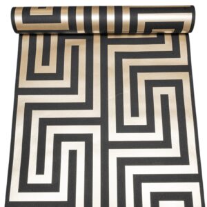 Black & Gold Links Wallpaper Geometric Greek Key Metallic Shimmer