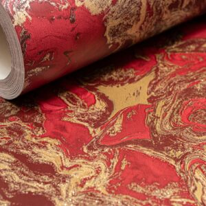 Red Gold Marble Effect Wallpaper Textured Glitter Slightly Imperfect Feature Wall