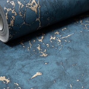 Blue Gold Marble Effect Wallpaper Thick Textured Slightly Imperfect Feature Wall