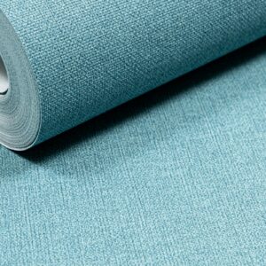 Plain Blue Linen Effect Wallpaper Slightly Imperfect Vinyl