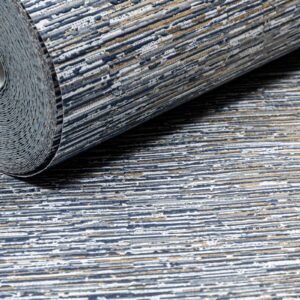 Plain Blue Gold Metallic Wallpaper Textured Slightly Imperfect Vinyl