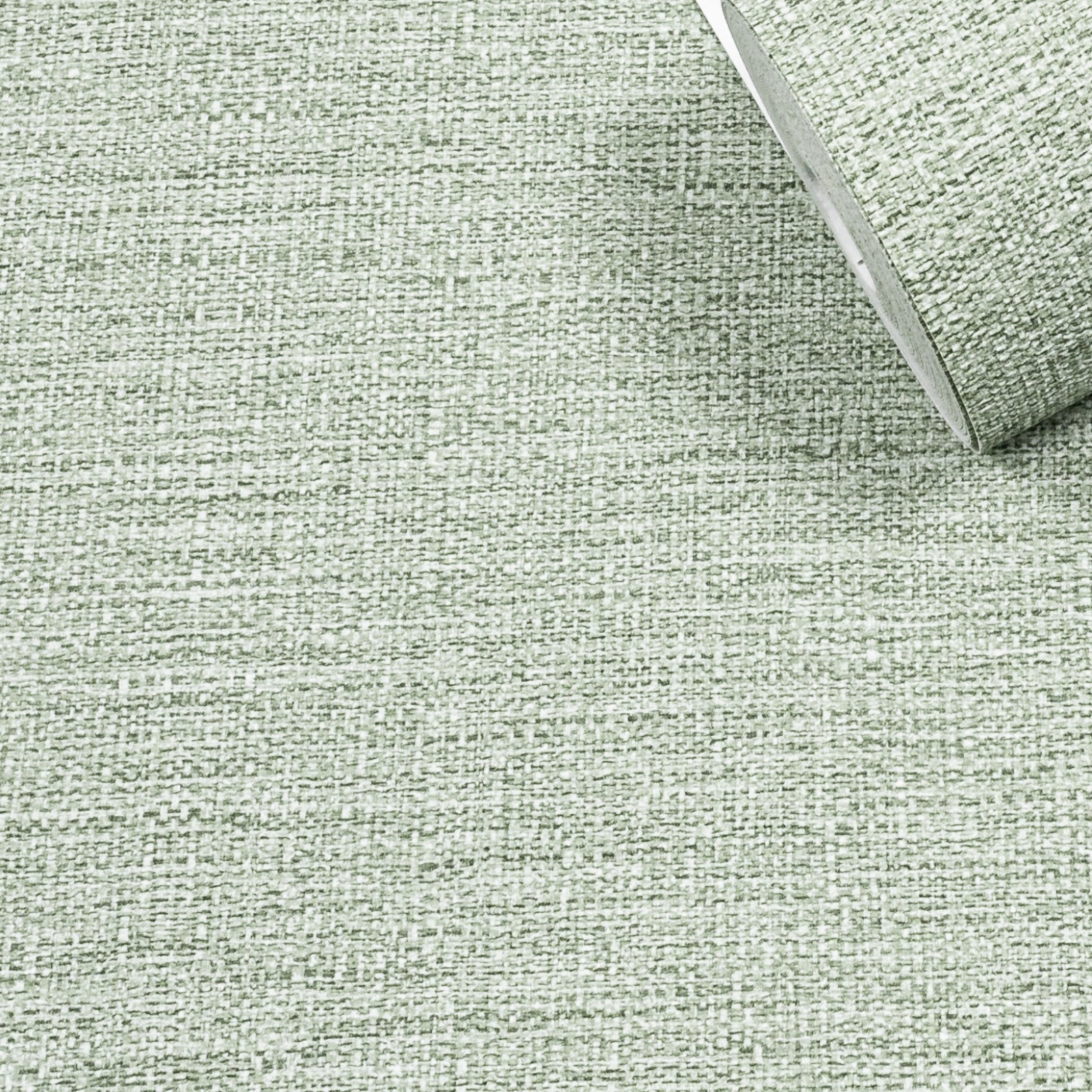 Green Linen Effect Wallpaper Plain Slightly Imperfect Vinyl - Image 8