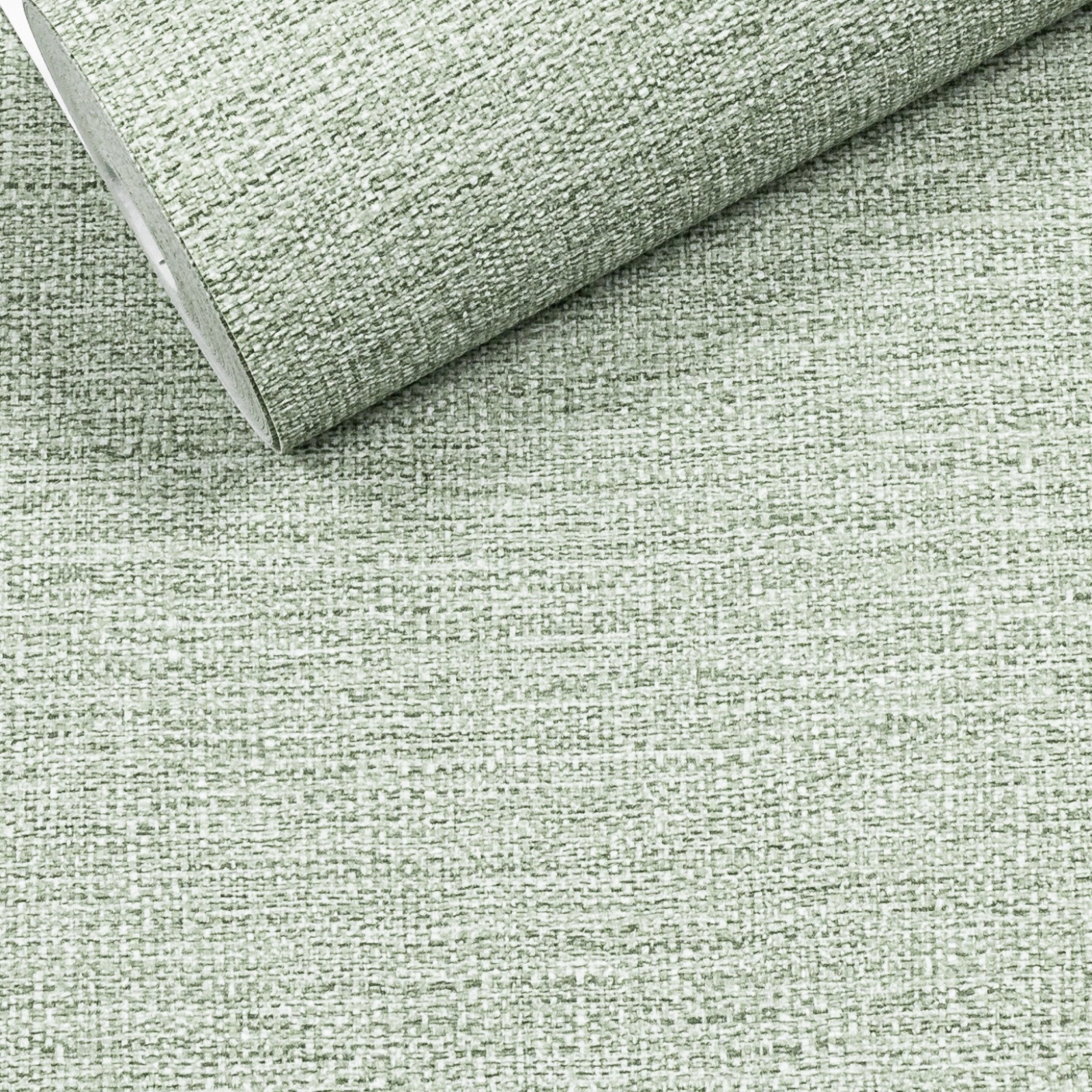 Green Linen Effect Wallpaper Plain Slightly Imperfect Vinyl - Image 7