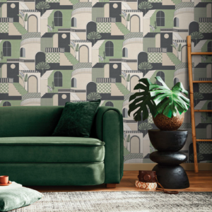 Green Mediterranean Style Wallpaper Feature Quirky