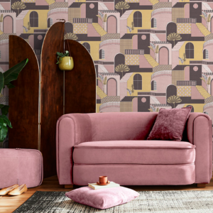 Pink Yellow Mediterranean Style Wallpaper Feature Quirky