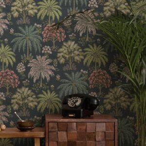 Navy Tropical Tree Wallpaper