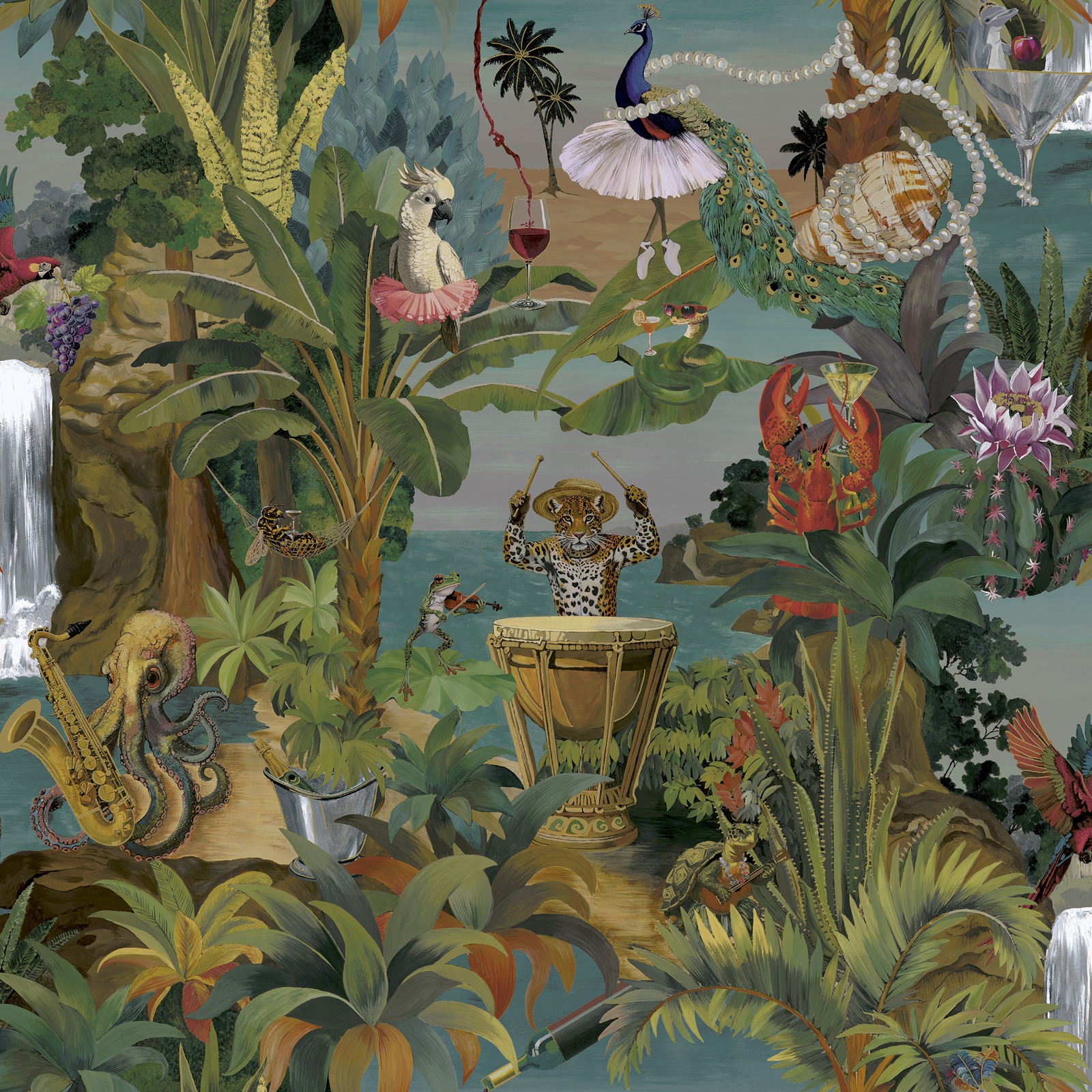 Multicoloured Animal Beach Party Wallpaper Quirky Feature Wall - Image 2