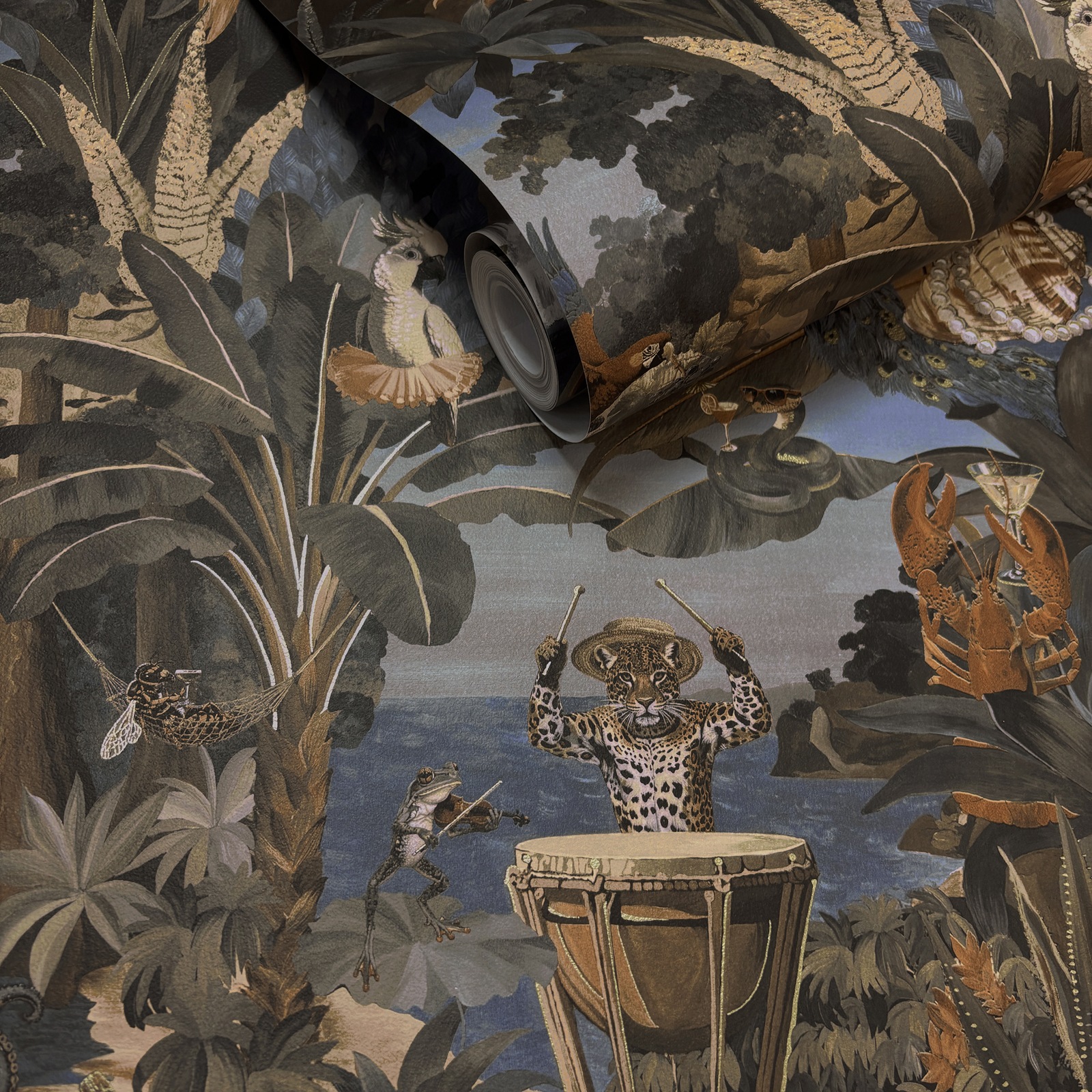 Animal Beach Party Wallpaper Navy Blue Holden 14351 - Image 3