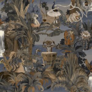 Animal Beach Party Wallpaper Navy Blue Holden 14351