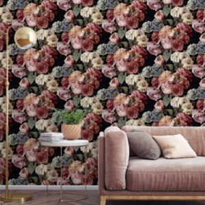 Red Floral Wallpaper Multi Textured Feature Wall