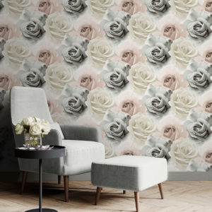 Rhoda Rose Blush & Green Floral Wallpaper Feature Wall