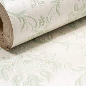 Green Floral Damask Wallpaper Textured Shimmer
