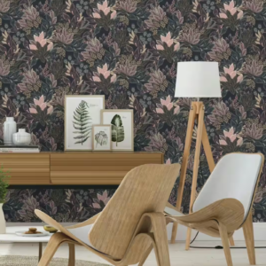 Black & Pink Floral Wallpaper Textured Feature Wall