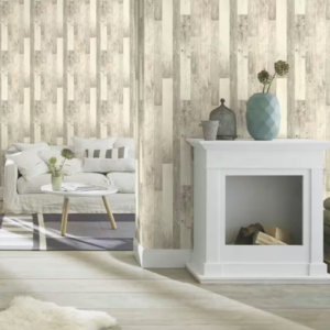 Off White Grey Wooden Plank Effect Wallpaper