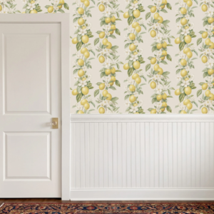 Yellow Lemon Trail Wallpaper Floral Neutral Textured Feature Wall
