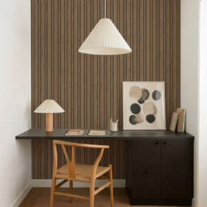 Brown Pinstripe Wooden Slats Effect Wallpaper Smooth Finish Feature Wall