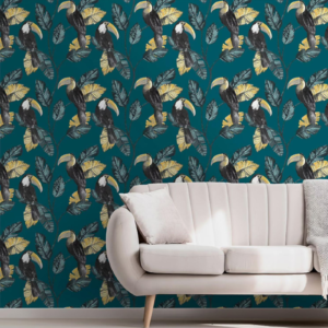 Teal Tropical Bird Wallpaper Floral Leaf Toucans Smooth Finish Paste The Wall