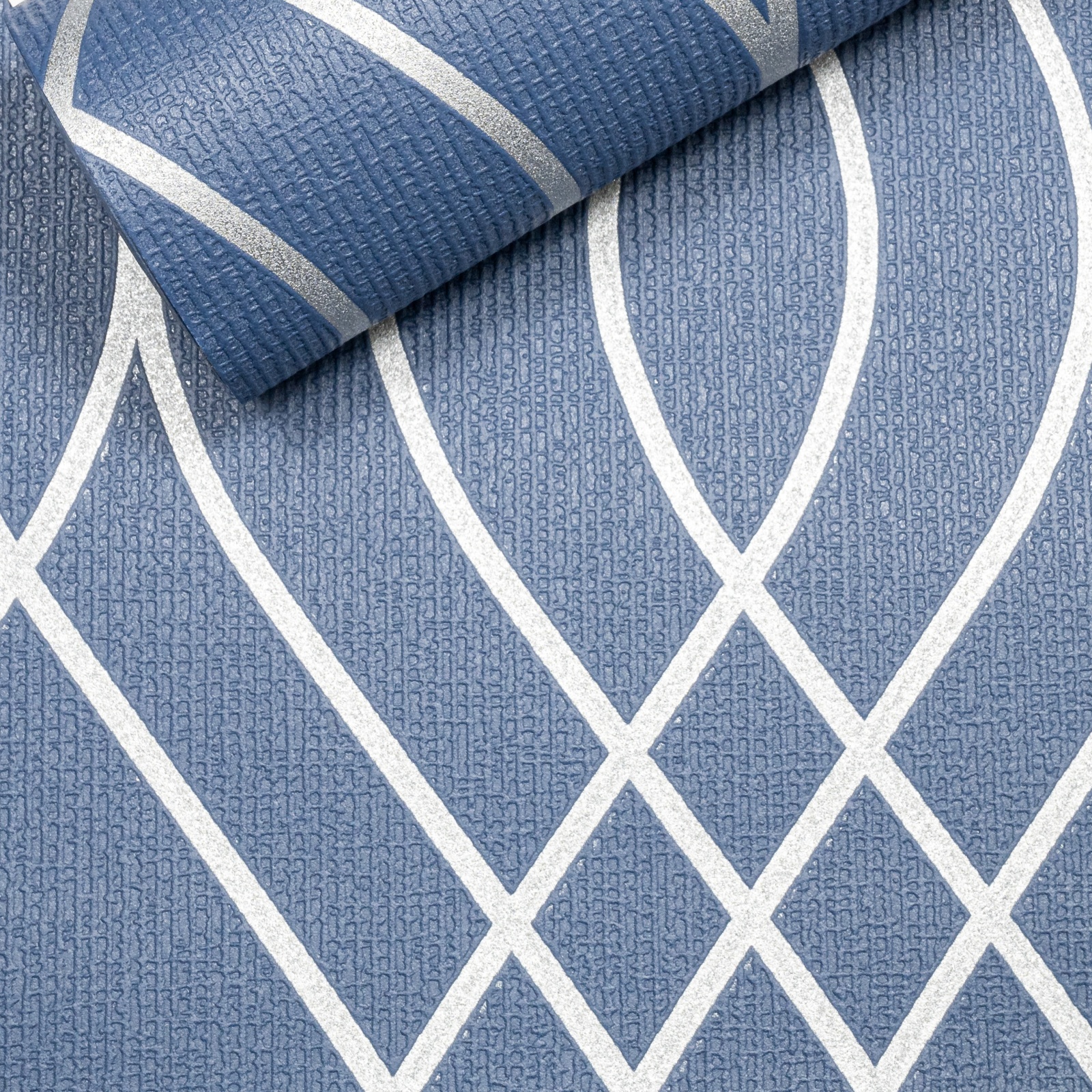 Blue Silver Textured Geoetric Wallpaper Vinyl - Image 5