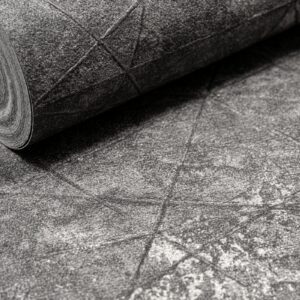Charcoal Grey Geometric Pattern Wallpaper Silver Metallic Shimmer Thick Textutured Heavy Weight Vinyl