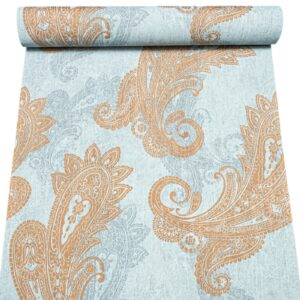 Blue Floral Damask Wallpaper Bronze Metallic Shimmer Textured Thick Vinyl Paste The Wall